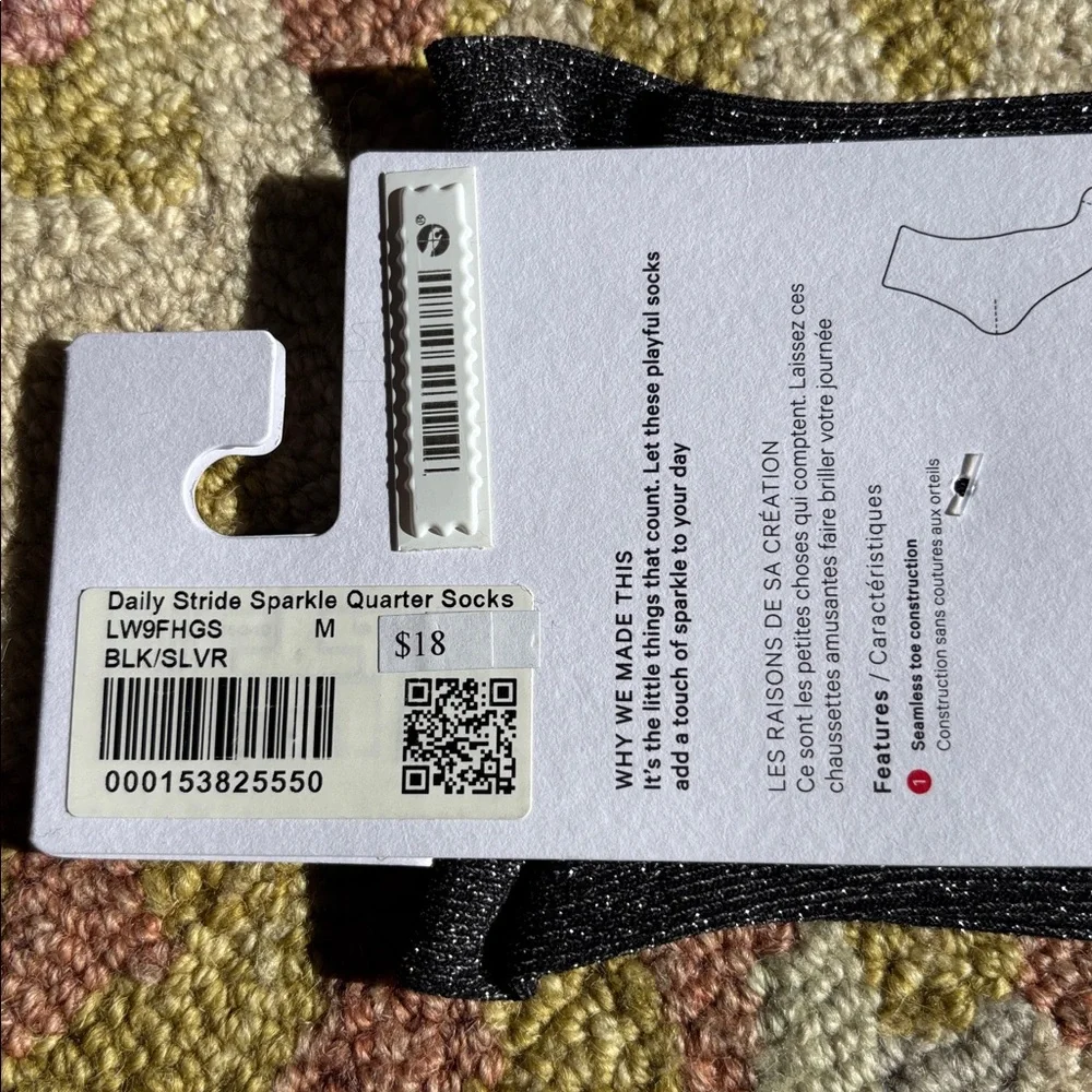 Lululemon NWT Daily Stride Sparkle Socks Black Moon/ Silver glimmer Medium
